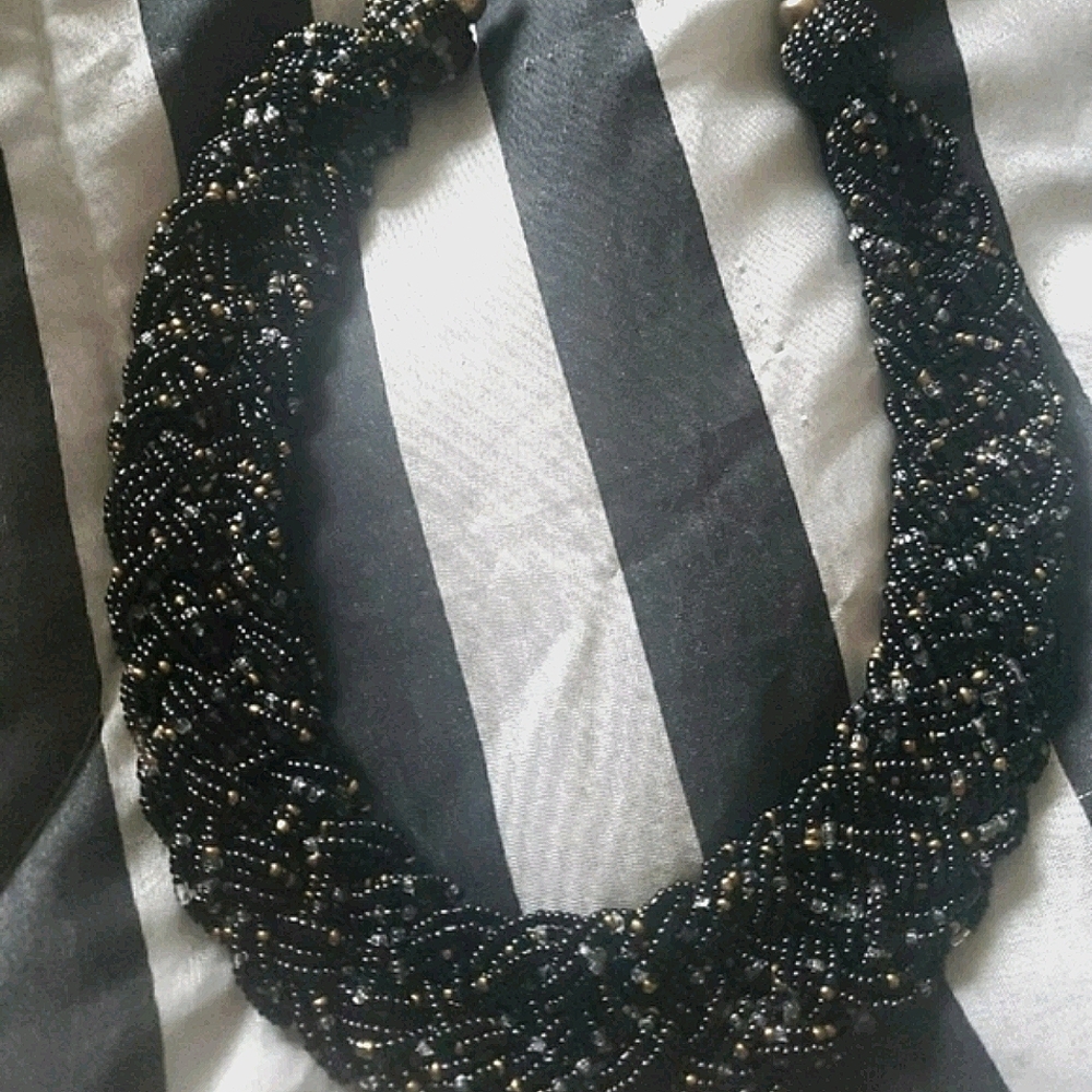 Braided multistrand beaded necklace